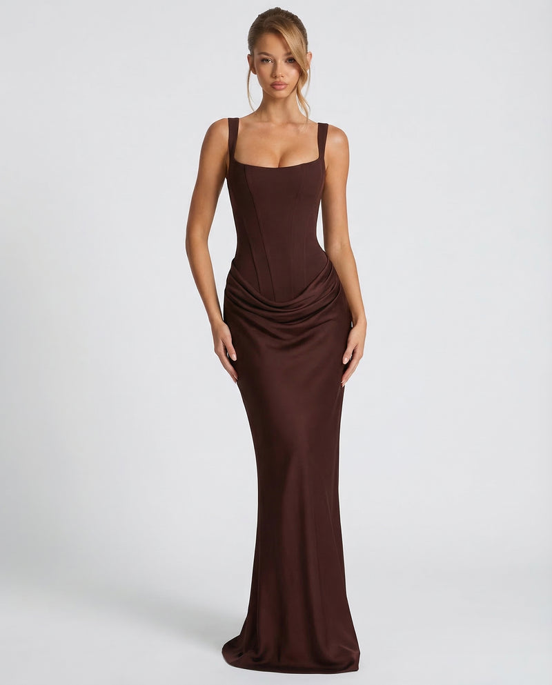 Women's corset maxi dress with draped skirt – ZOEANDZANE