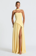 Women's strapless maxi gown with matching scarf