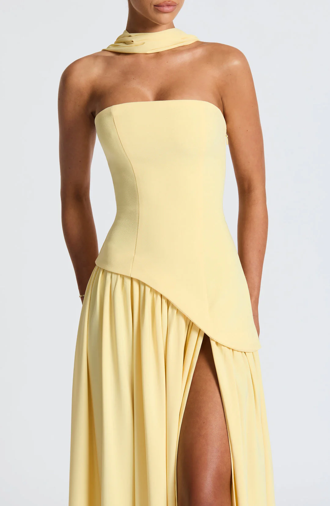 Women's strapless maxi gown with matching scarf