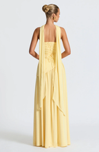 Women's strapless maxi gown with matching scarf