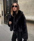 Women's oversized faux fur jacket with long sleeves