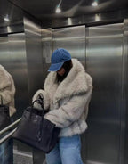Women's oversized faux fur jacket with long sleeves