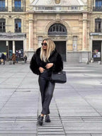 Women's oversized faux fur jacket with long sleeves