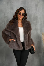 Women's oversized faux fur jacket with long sleeves