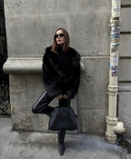 Women's oversized faux fur jacket with long sleeves