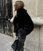 Women's oversized faux fur jacket with long sleeves