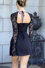 Women's long sleeve lace mini cocktail dress with tie front