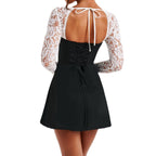 Women's long sleeve lace mini cocktail dress with tie front