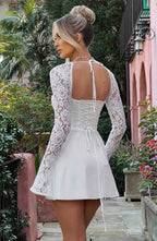 Women's long sleeve lace mini cocktail dress with tie front