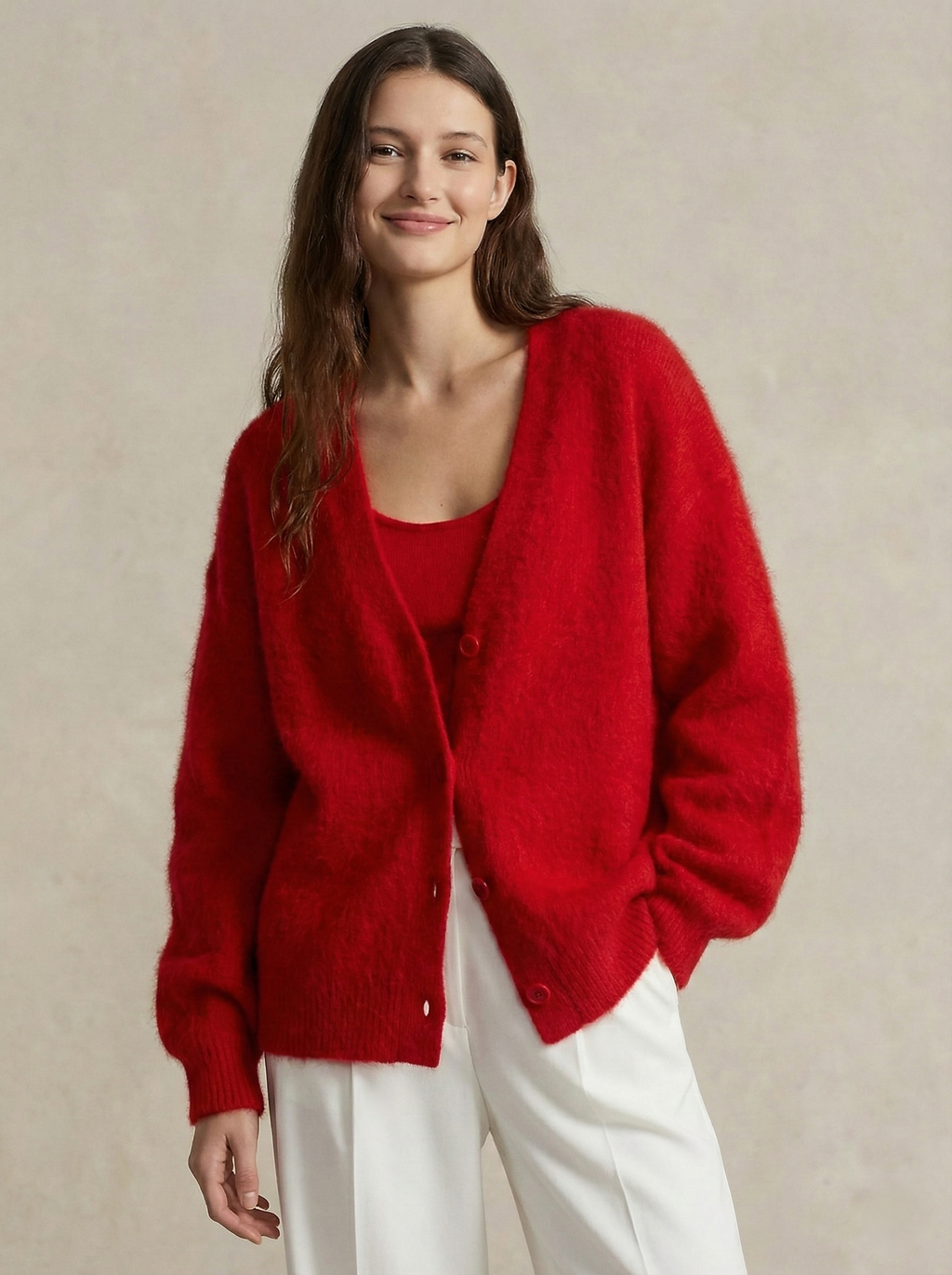 Women's open-front cardigan with long sleeves and ribbed trim