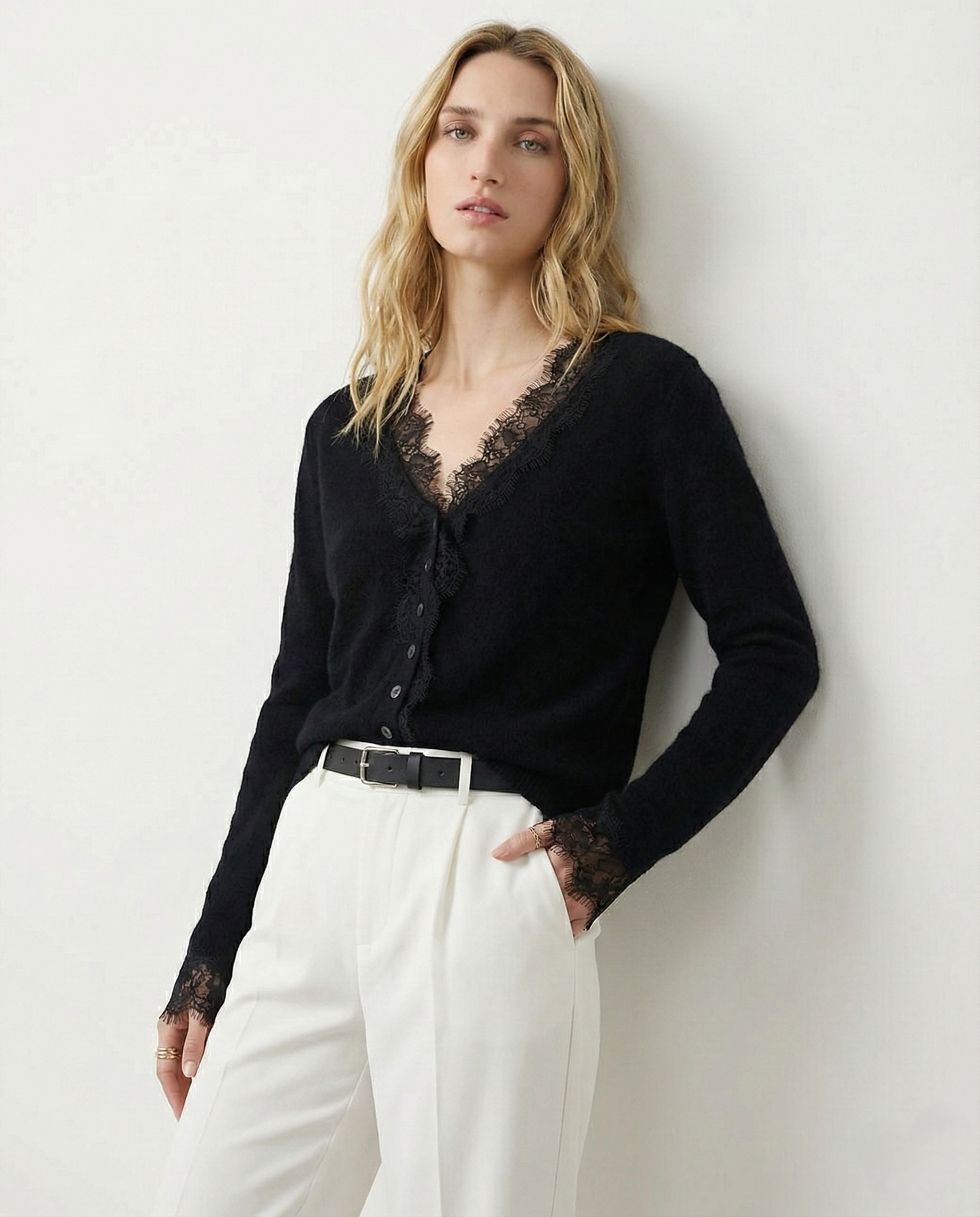 Women's lace cardigan with open-knit pattern