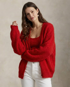 Women's open-front cardigan with long sleeves and ribbed trim