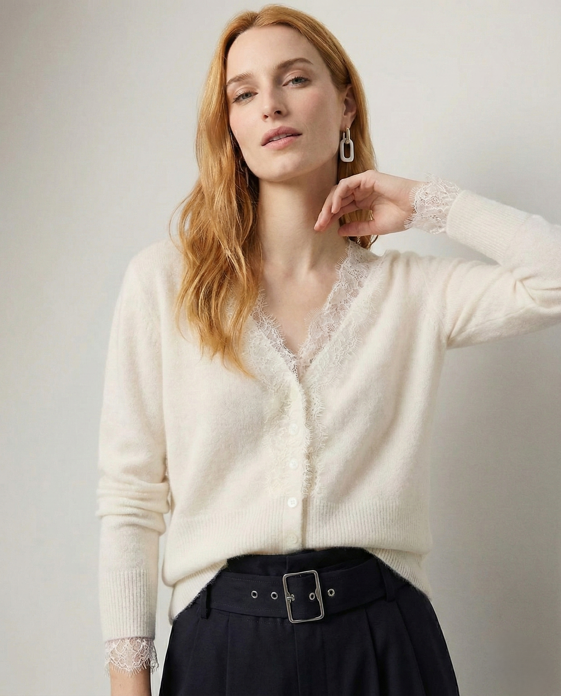 Women's lace cardigan with open-knit pattern