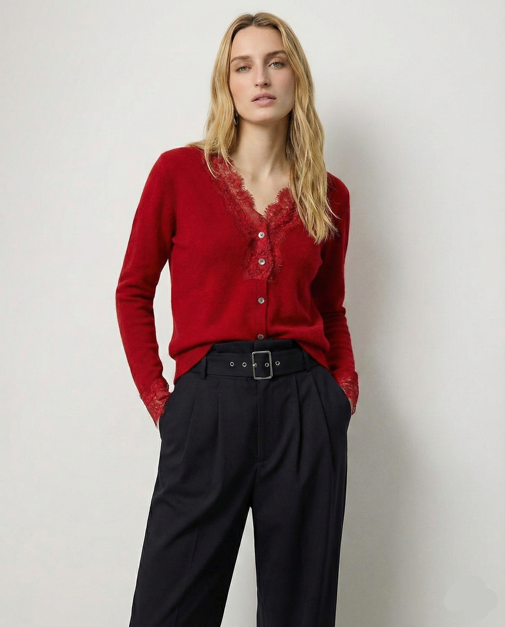 Women's lace cardigan with open-knit pattern