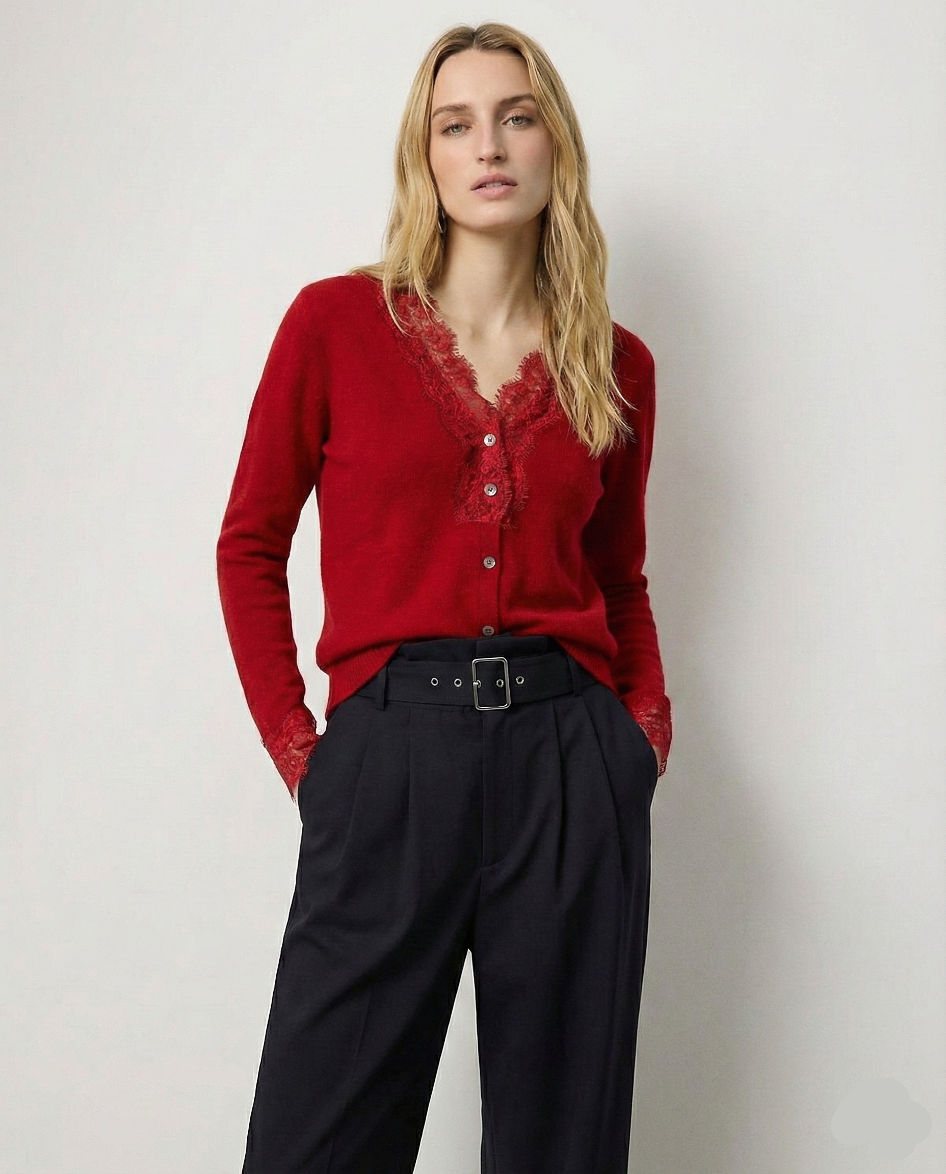 Women's lace cardigan with open-knit pattern