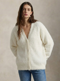 Women's open-front cardigan with long sleeves and ribbed trim