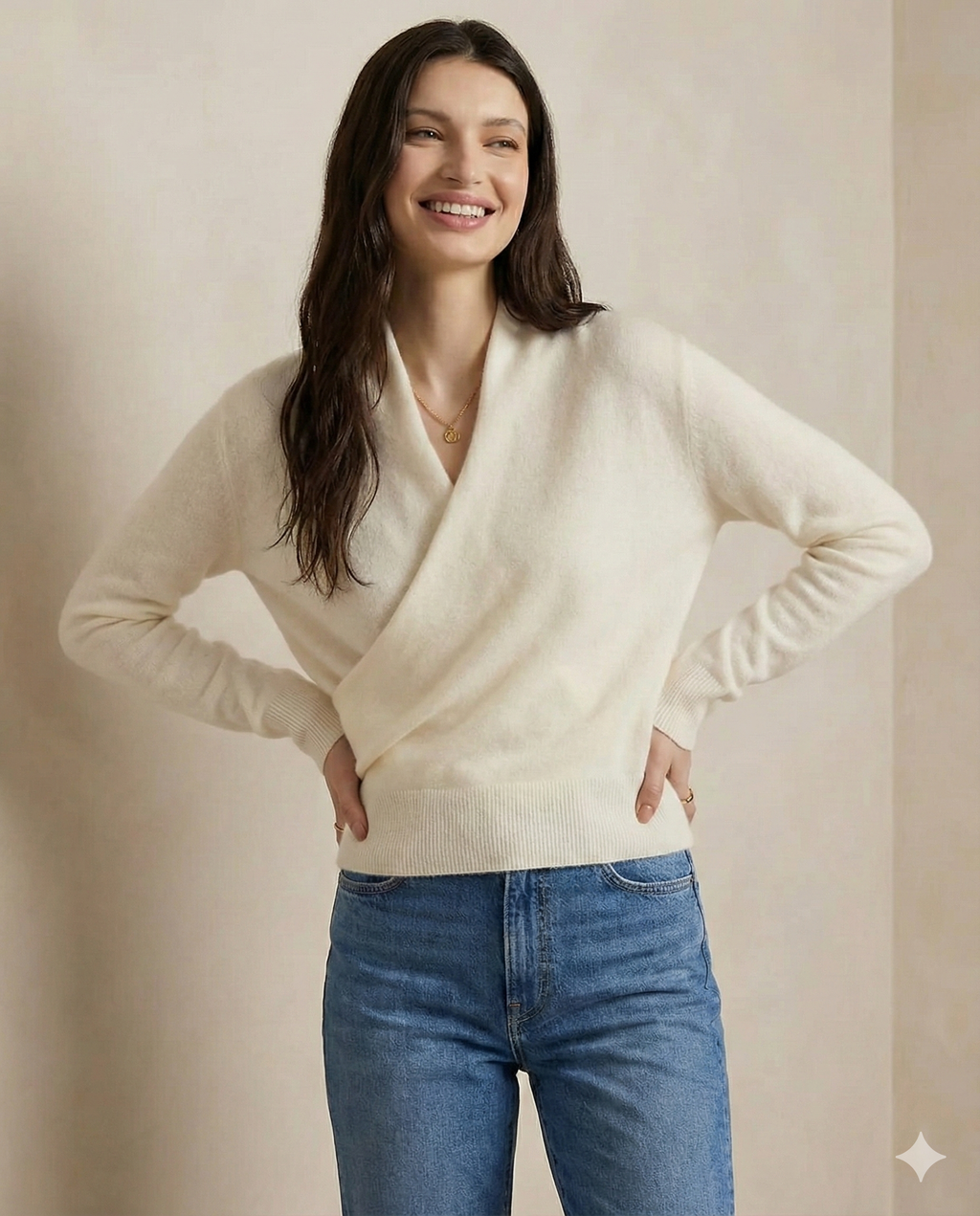 Women's pullover sweater with crew neck and ribbed cuffs