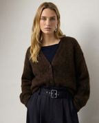 Women's open-front cardigan with long sleeves and ribbed trim