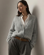 Women's open-front cardigan with long sleeves and ribbed trim