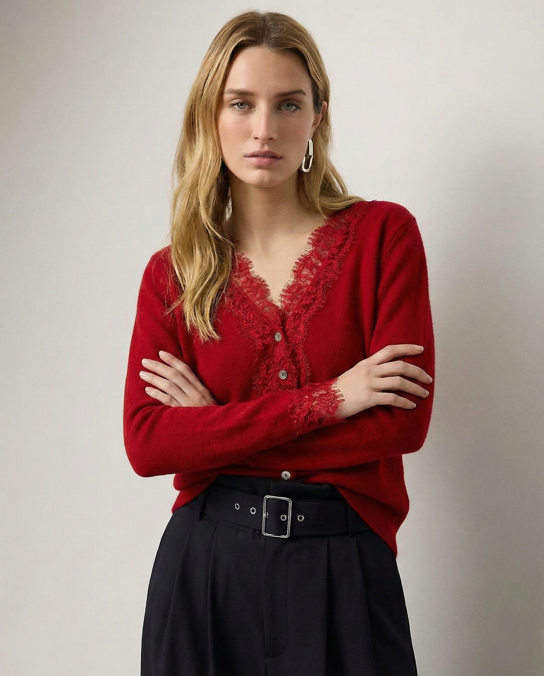 Women's lace cardigan with open-knit pattern