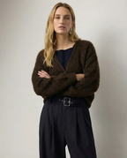 Women's open-front cardigan with long sleeves and ribbed trim