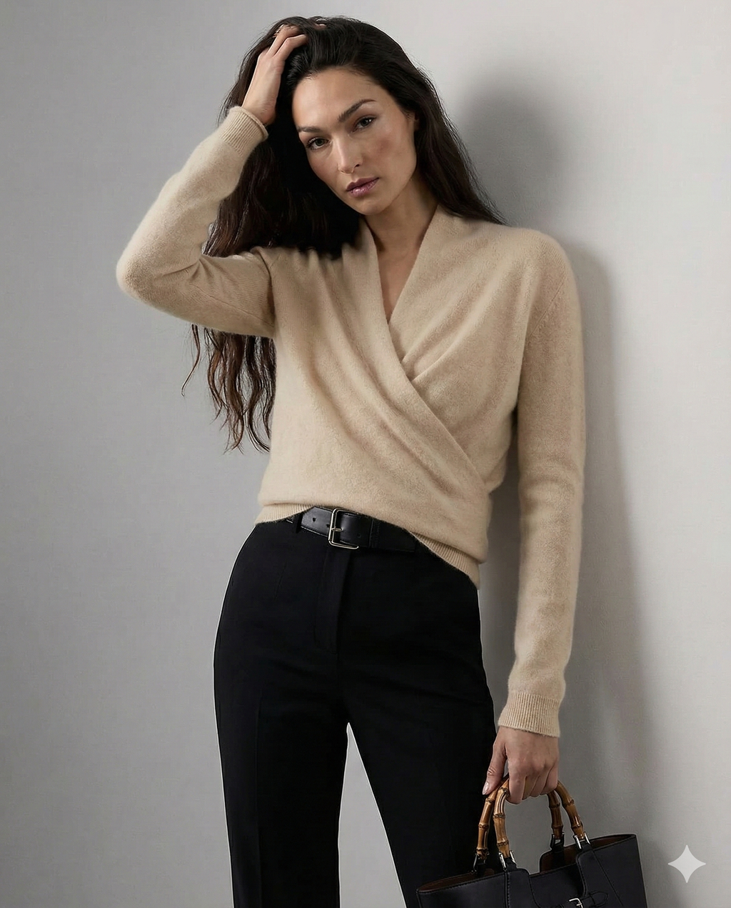 Women's pullover sweater with crew neck and ribbed cuffs