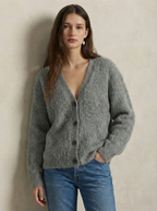 Women's open-front cardigan with long sleeves and ribbed trim