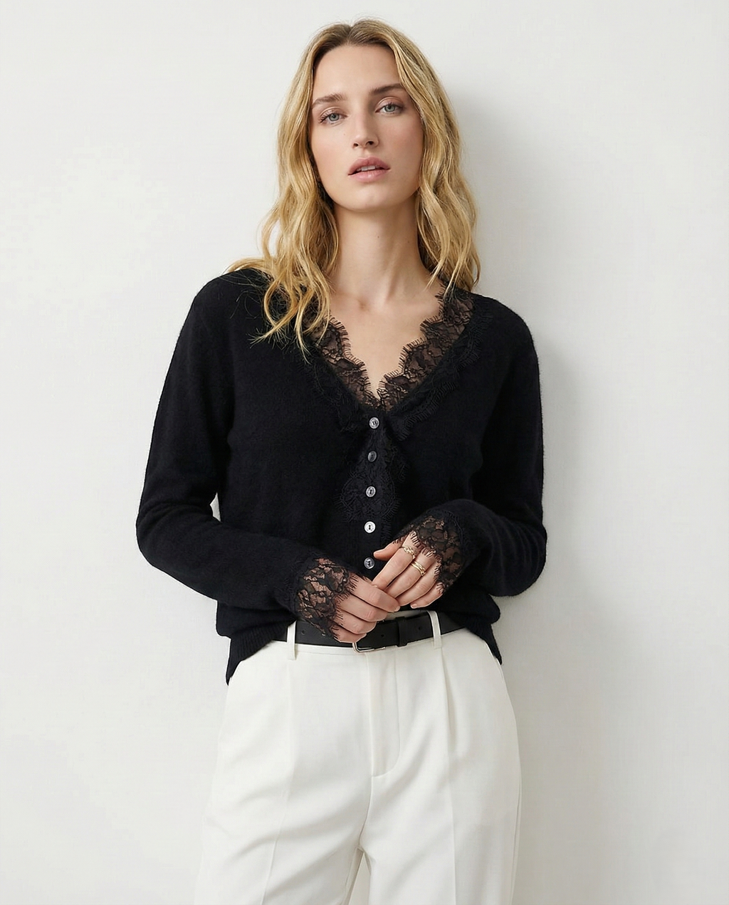 Women's lace cardigan with open-knit pattern
