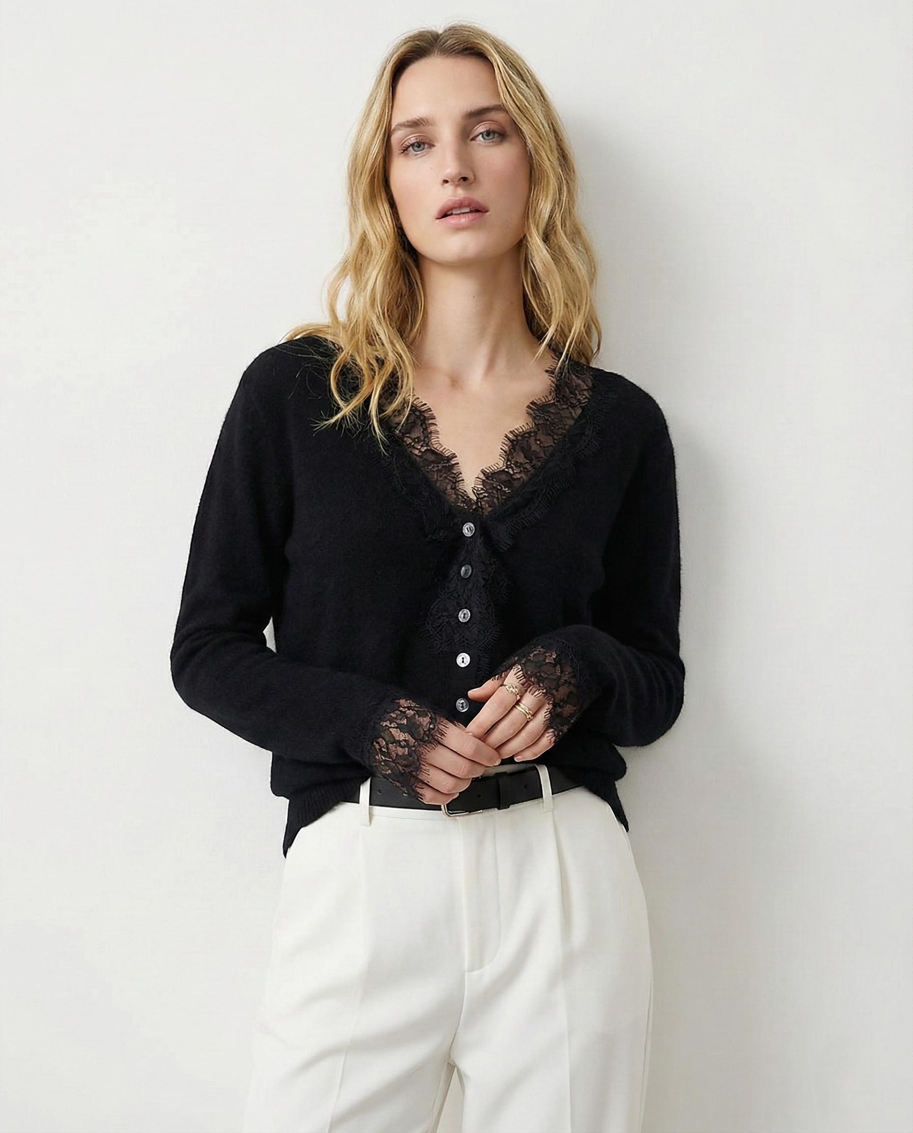 Women's lace cardigan with open-knit pattern