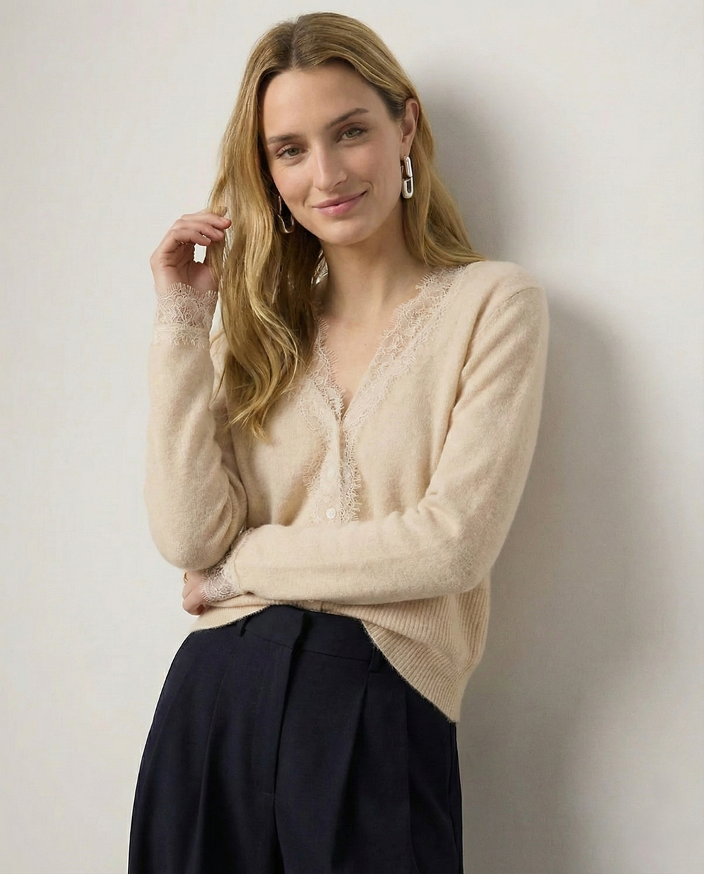 Women's lace cardigan with open-knit pattern