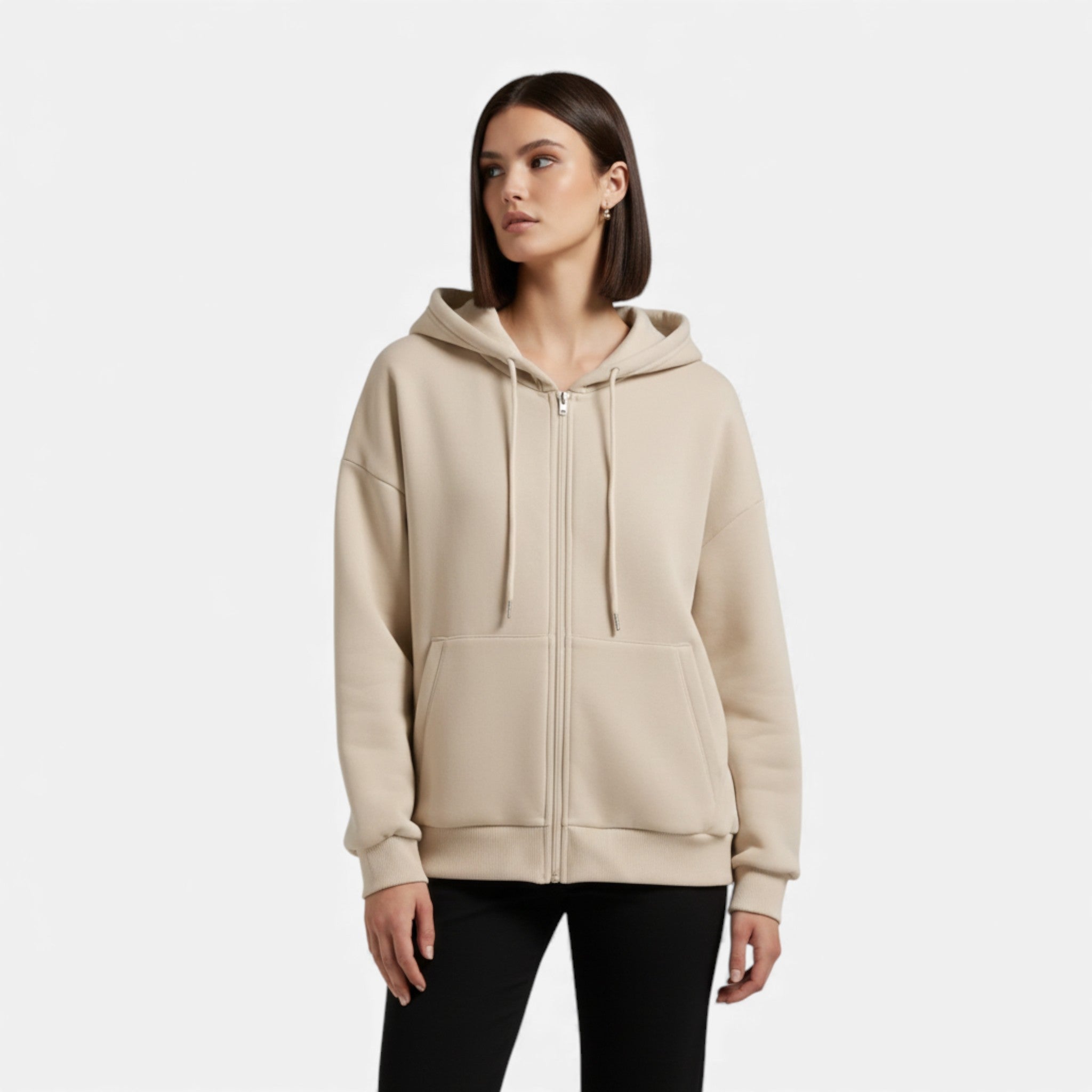 Women's zip-up hoodie with knit texture