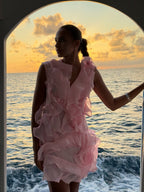Women's deep V-neck ruffled mini summer dress