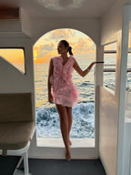 Women's deep V-neck ruffled mini summer dress