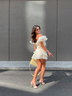 Women's deep V-neck ruffled mini summer dress