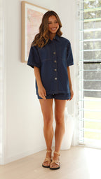 Women's denim oversized shirt and shorts summer set
