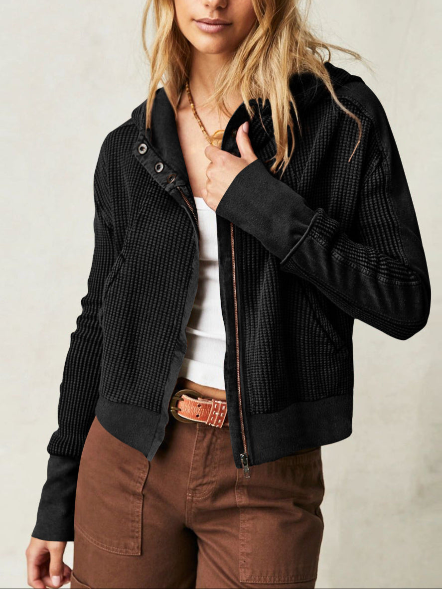 Women's waffle-knit hoodie with drawstring hood