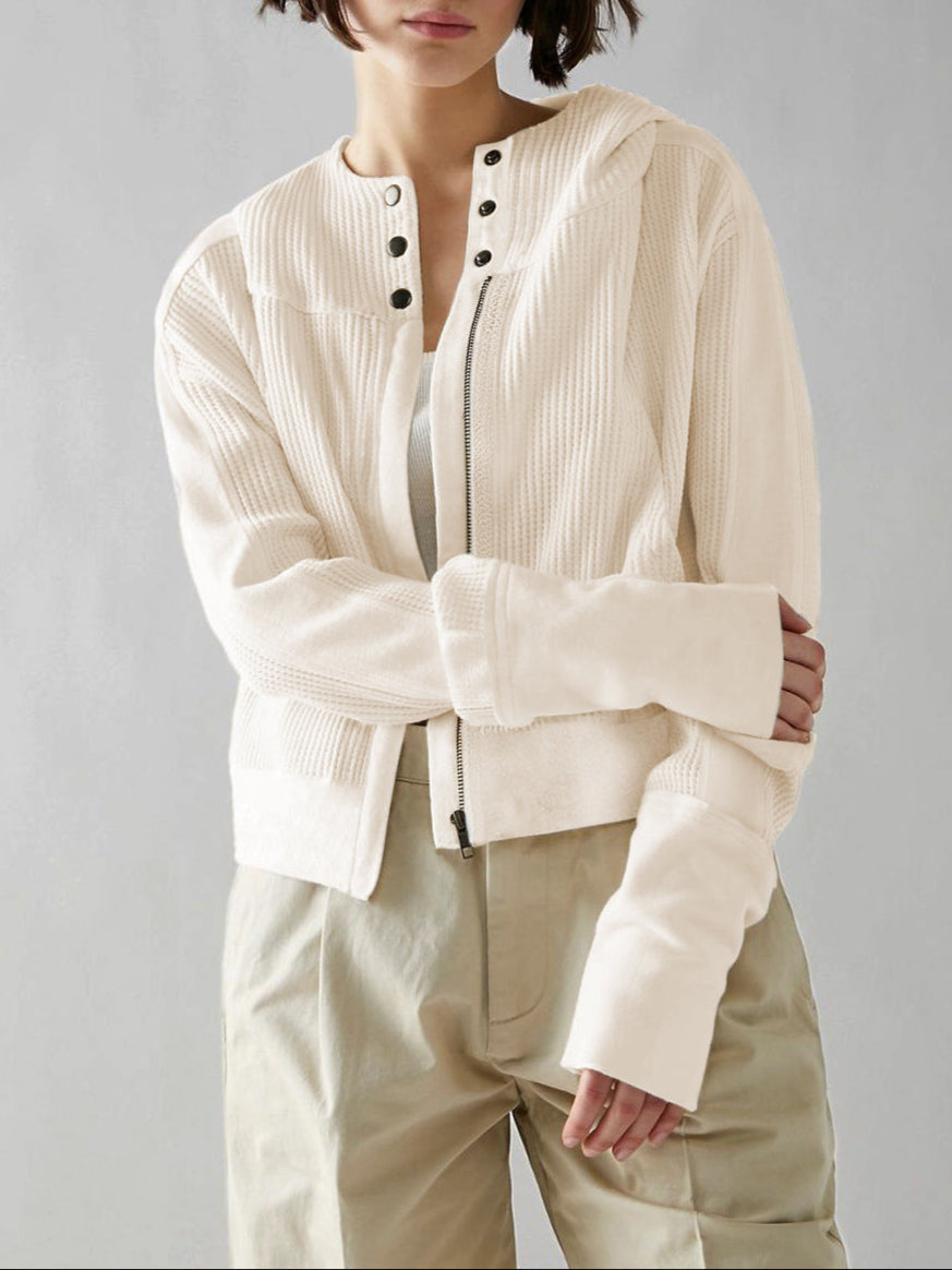 Women's waffle-knit hoodie with drawstring hood