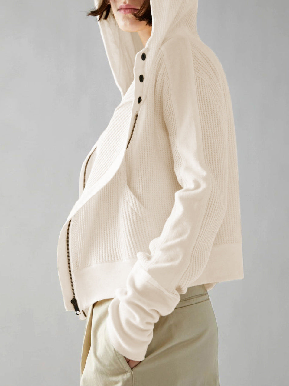 Women's waffle-knit hoodie with drawstring hood