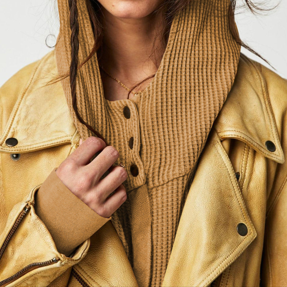 Women's waffle-knit hoodie with drawstring hood
