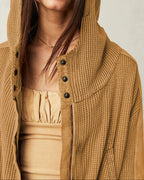 Women's waffle-knit hoodie with drawstring hood