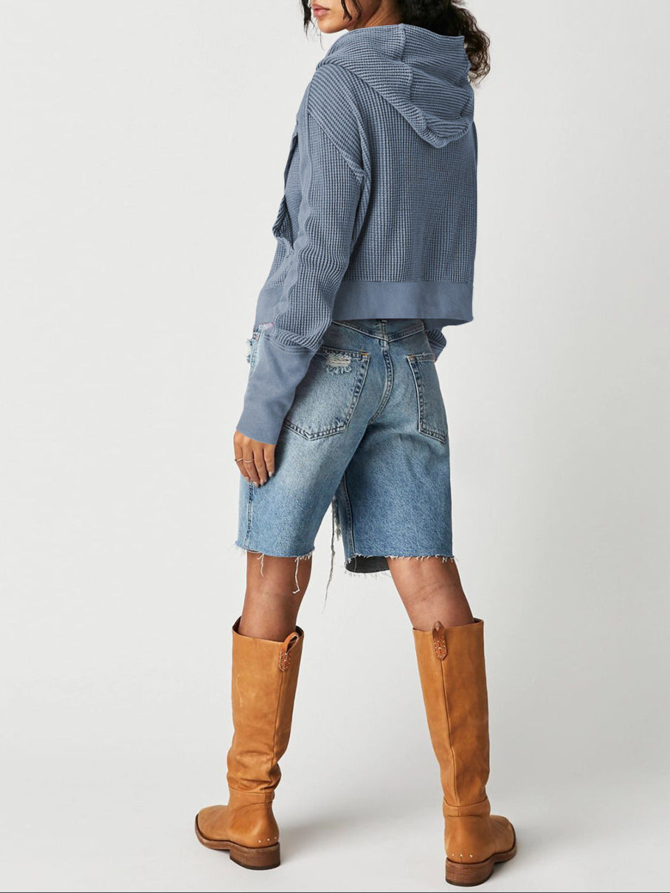 Women's waffle-knit hoodie with drawstring hood