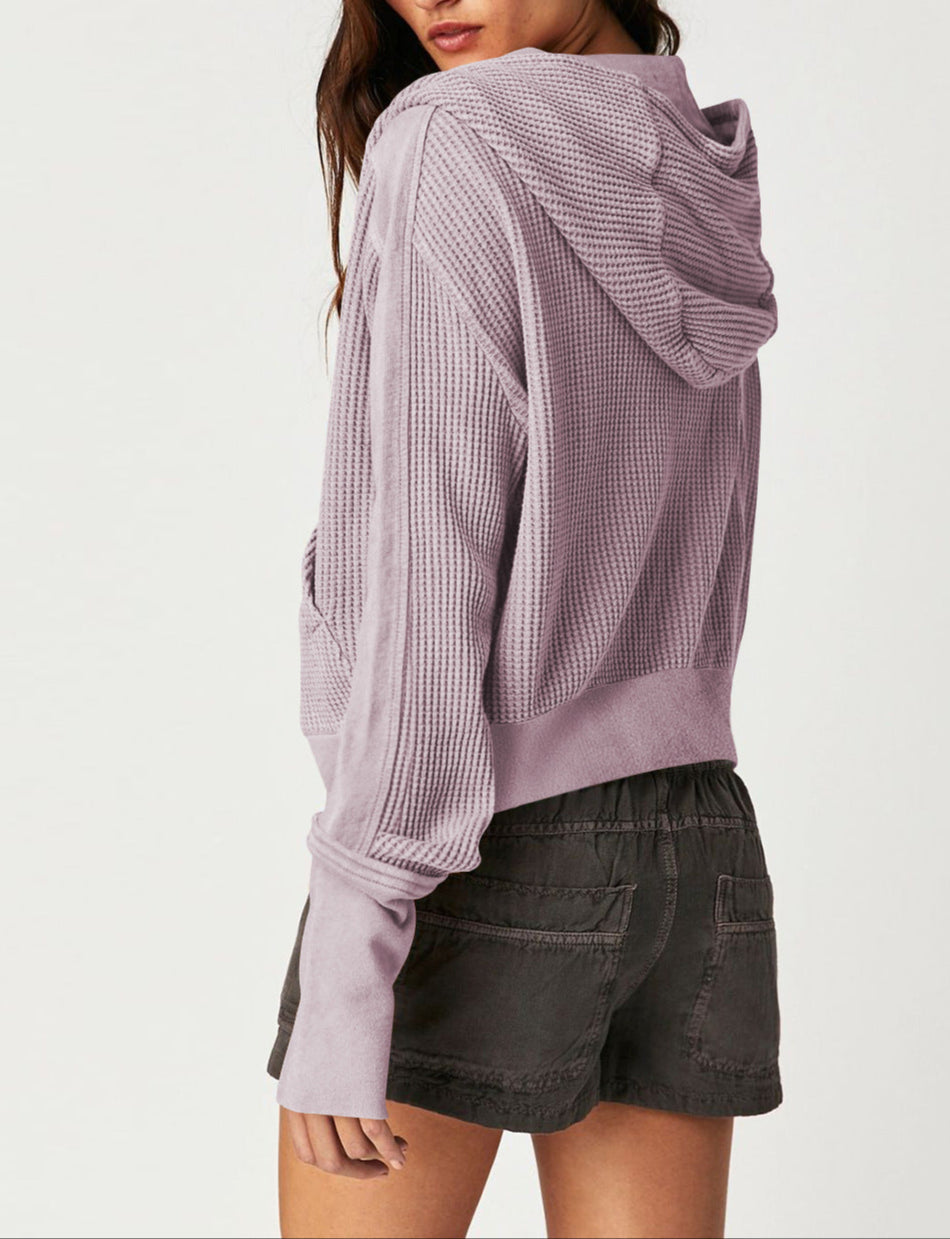 Women's waffle-knit hoodie with drawstring hood