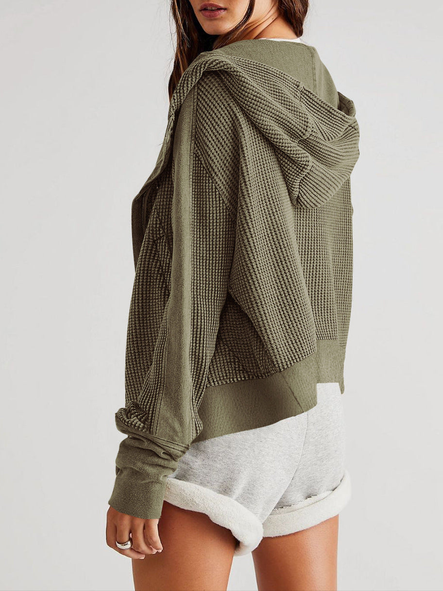Women's waffle-knit hoodie with drawstring hood