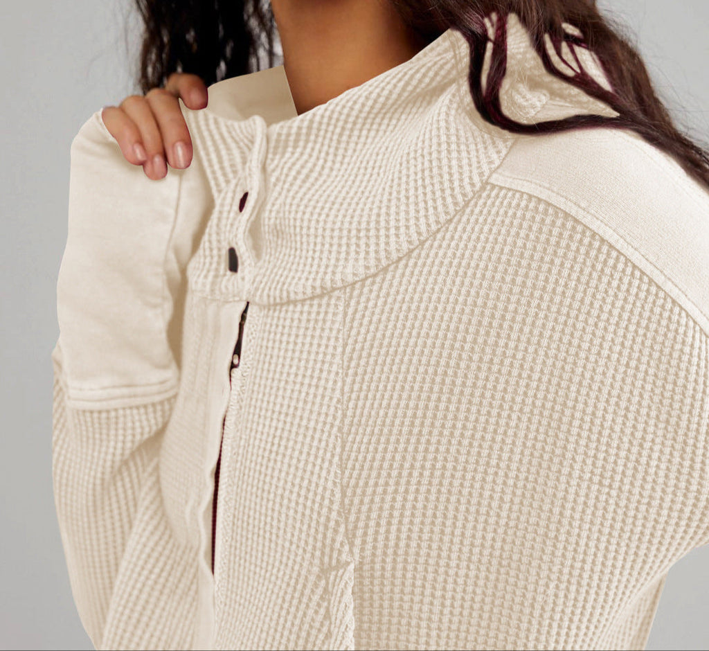 Women's waffle-knit hoodie with drawstring hood