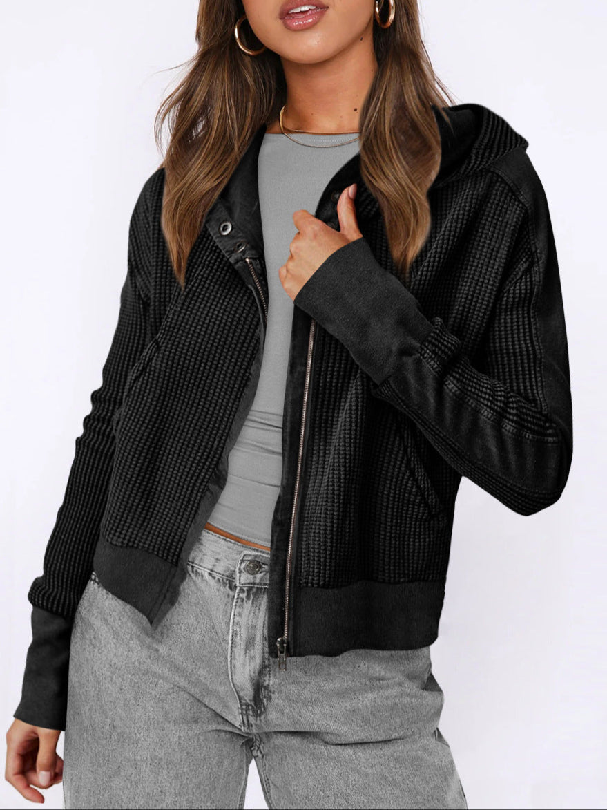 Women's waffle-knit hoodie with drawstring hood