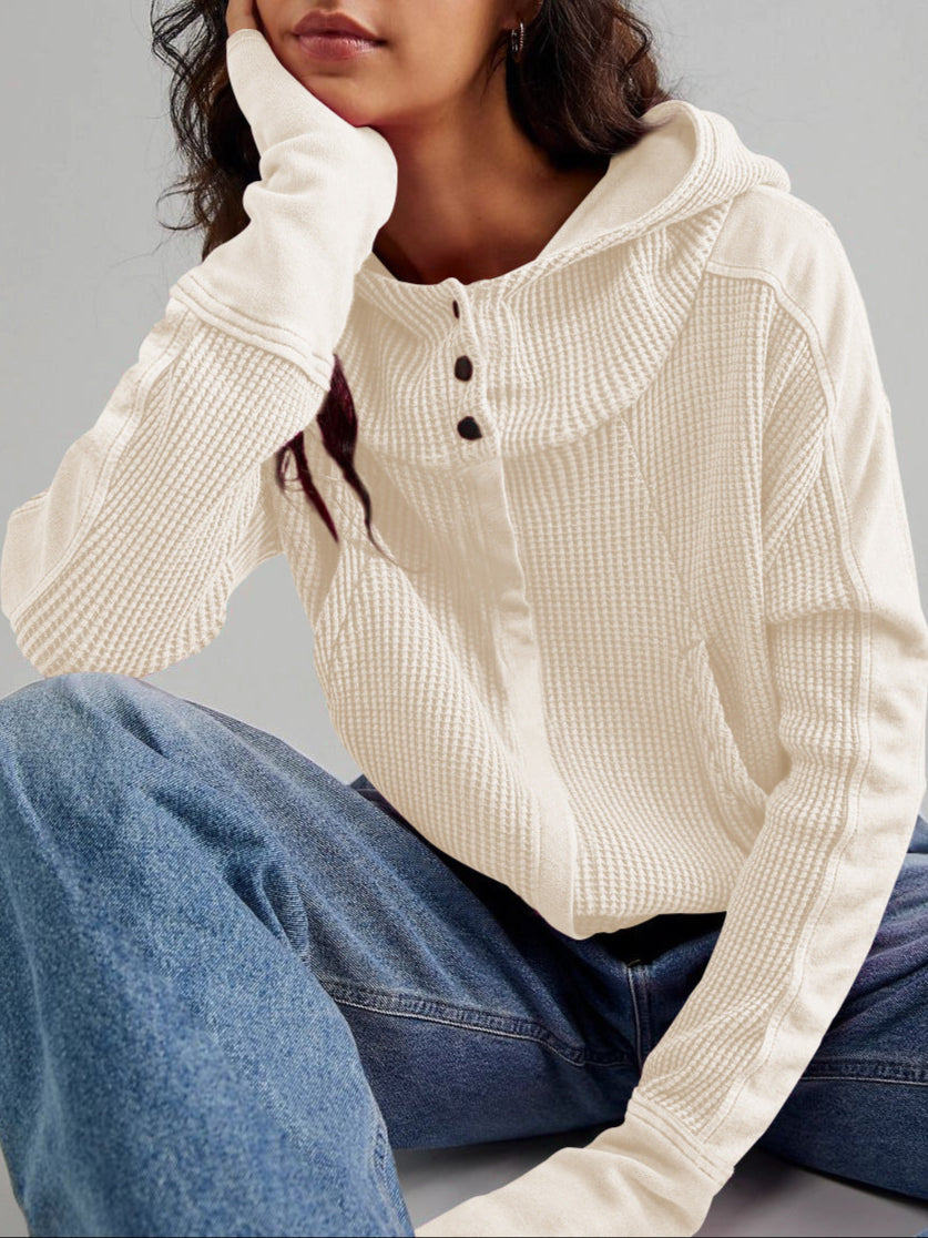 Women's waffle-knit hoodie with drawstring hood