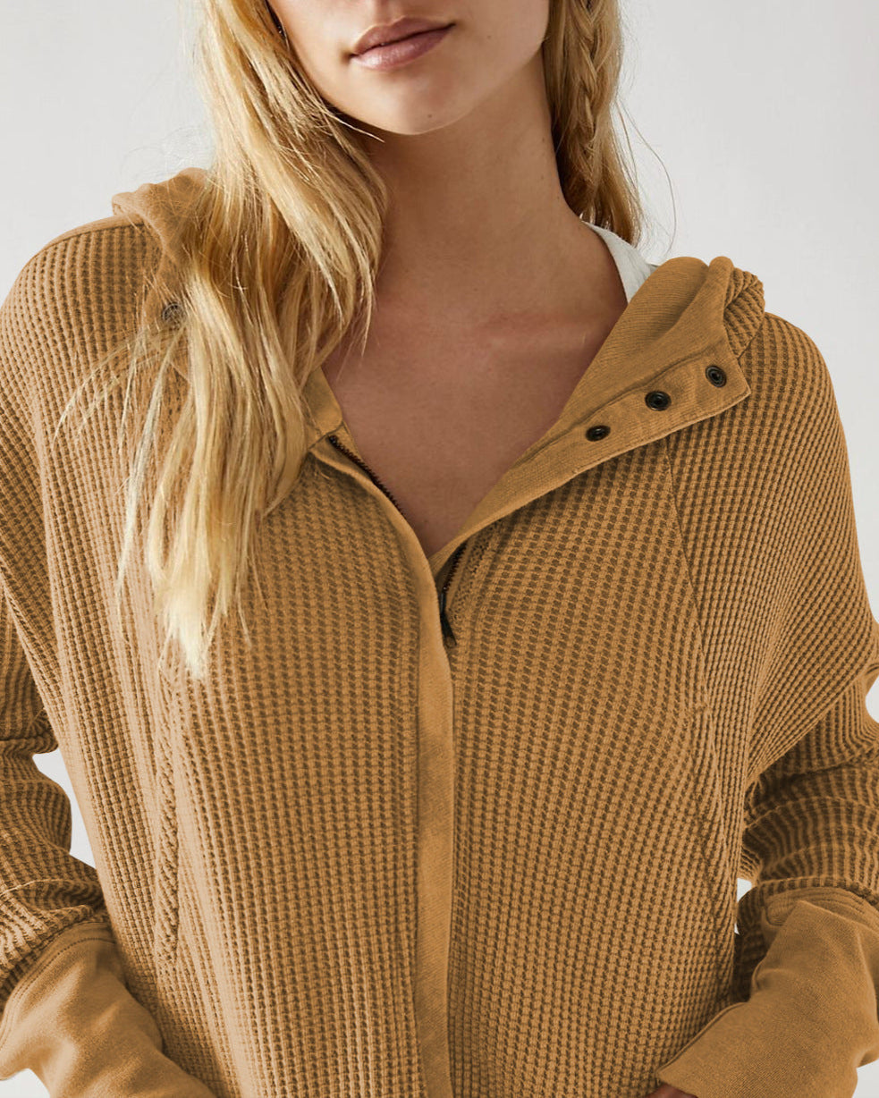 Women's waffle-knit hoodie with drawstring hood