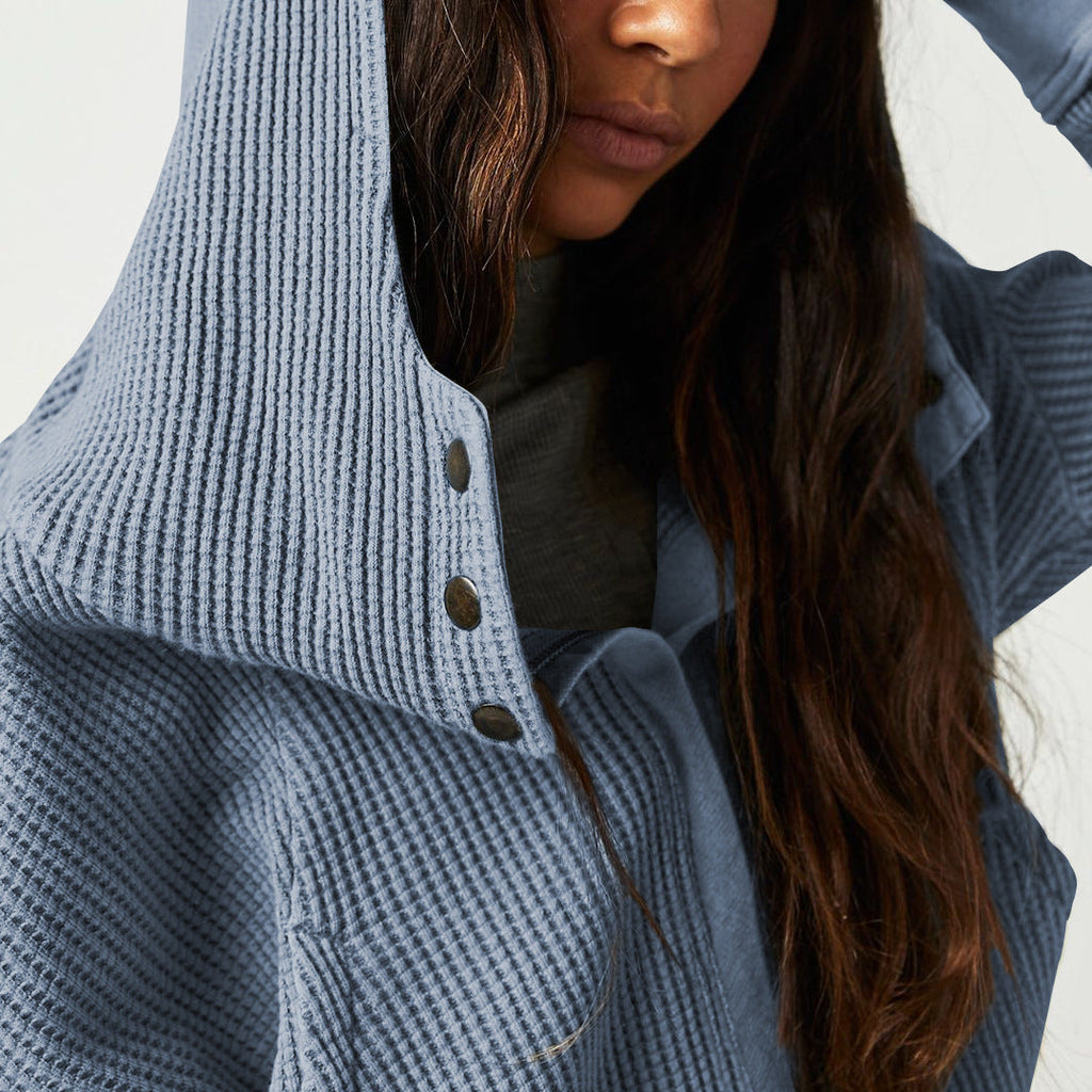 Women's waffle-knit hoodie with drawstring hood