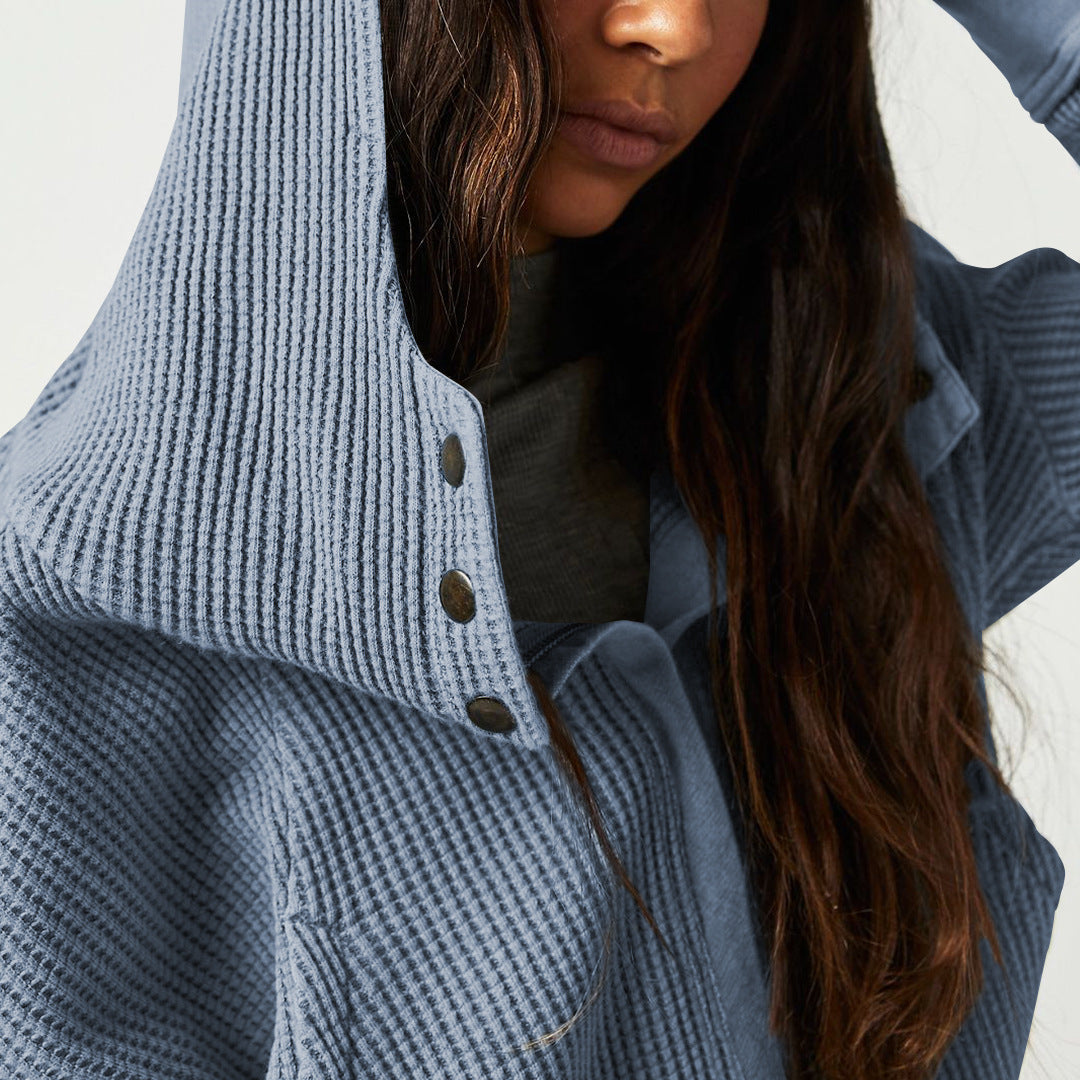 Women's waffle-knit hoodie with drawstring hood