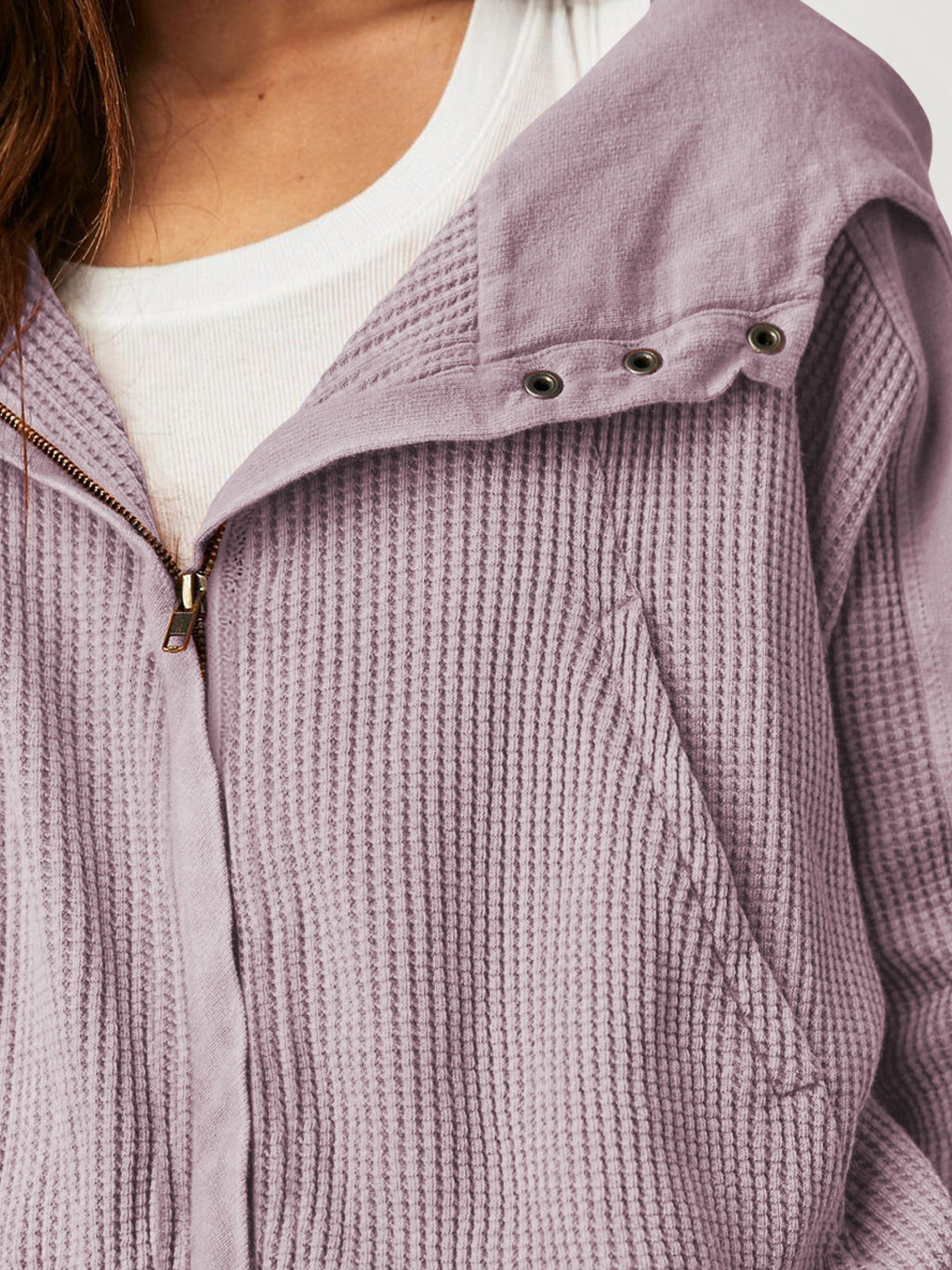 Women's waffle-knit hoodie with drawstring hood